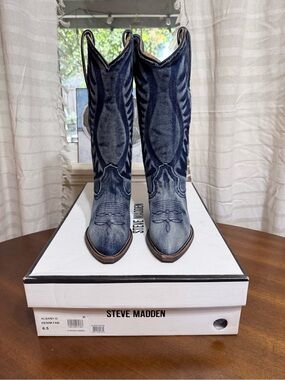 Steve Madden Women's Denim Cowboy Boots - Blue